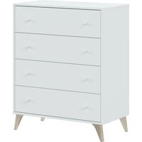 Commode enfant blanche avec 4 tiroirs – Dimensions 77,5 x 40 x 95 cm – Pieds hauts en bois nobilité – Charge max 30 kg – Habitdesign