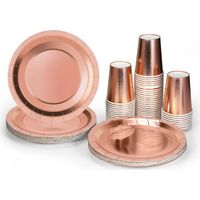 73 Pieces Rose Gold Paper Dinnerware Set Paper Cups Plates Napkins Straw Table Cover Paper Popcorn B