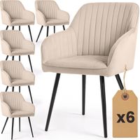 6er Set Velours Esszimmerstühle mit Ziernähten FLORENCE Beige mit schwarzen Beinen