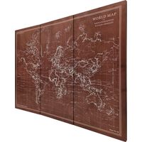Mapamundi Triptyque Vintage Toile 120x60 cm Cadre Bois Marron