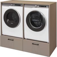 ELISEO - Meuble buanderie 2 niches 2 tiroirs 132cm panneaux particules mélaminés marron