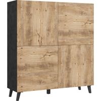 Aparador Levtive 100, Madera gris + Castaña, 130x120cm, Número de puertas: 039cm, Aglomerado laminado