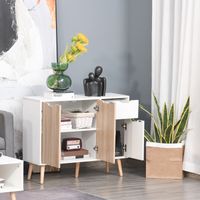 HOMCOM Buffet design scandinave 2 placards tiroir coulissant pieds bois massif pin panneaux particules blanc chêne clair