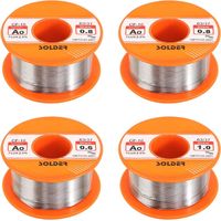 Set mit 4 Lötdrähten aus Zinn, Lötdrähten mit Harzkern, Mehrzweck-Elektrolötdraht: 1 x 0,6 mm, 2 x 0,8 mm und 1 x 1 mm.