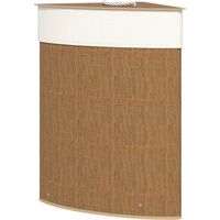 Cesto ropa sucia bambú esquina 55L con tapa asa bolsa extraíble lavable 35x35x60 cm marrón
