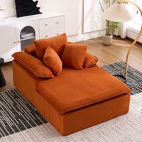 Divano relax con cuscino, 177 x 122 x 92 cm, non necessita di montaggio, design senza cornice, rivestimento in velluto a coste, braccioli larghi - arancione