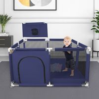 Laufstall mit atmungsaktivem Netz, großer Spielfläche, Mini-Basketballkorb und 50 Bällen – Blau, 126 x 126 x 66 cm