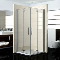Mamparas Ducha Angular Doble Puerta Plegable 6mm Antical 100x80x185cm + Plato de Ducha + Accesorios de desagüe
