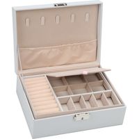 TolleTour Joyero de piel para mujer Joyero de terciopelo de 2 niveles organizador para anillo, pulsera, pendiente y reloj clásico blanco