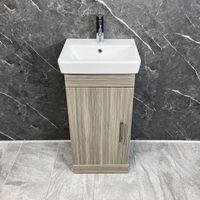 Roca 450mm Vanity Unit with Ceramic Basin in Wood Finish 1 Door Cloakroom, With Tap