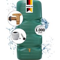 GARANTIA CUBUS Regentonne Komplett-Set 1000 Liter, dunkelgrün inkl. Kunststoff-Auslaufhahn und Fallrohranschluss