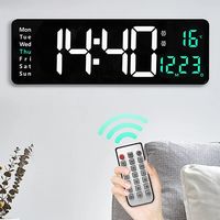 Grande orologio da parete digitale con telecomando, temperatura, data, visualizzazione della settimana, spegnimento, memoria, orologio da parete da tavolo, orologi LED con doppia sveglia
