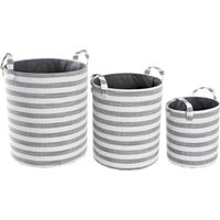 Panier coton gris rayé pour un intérieur chic et organisé - Gris et blanc rayé