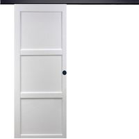 Puerta corredera Korya blanca de 3 paneles H204 x L73 cm, riel de aluminio con banda negra, conchas negras GD MENUISERIES