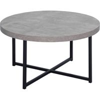 HOMCOM Table basse ronde effet béton ciré en bois et métal - Ø 80 x 45 cm - piètement croisé-Gris