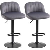 Lot de 2 tabourets de bar, gris, réglable, avec repose-pieds, pour bar cuisine, assise bar cuisine, repose-pieds confortable moderne