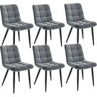 Lot de 6 Chaises Salle à Manger HavenlyHome, Assise Rembourrée en Velours avec Pieds Métal, Ergonomie, pour Cuisine, Salle à Manger, Salon, Chambre à Coucher, Gris