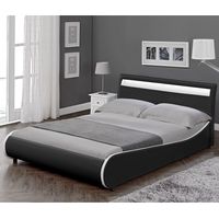 Corium Cama Doble (Valencia) tapizada en cuero sintético con LED - 180x200cm (negro)