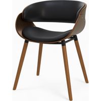Chaise en cuir synthétique noir et bois plaqué noyer - POLO