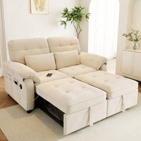 Canapé convertible 3-en-1, fauteuil relax avec USB et Type-C, 2 coussins, dossier réglable, 142x90 cm, chenille beige