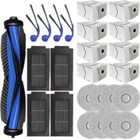 Packung mit 25 Ersatzteilen für Ecovacs Deebot T30C Omni / T30C Pro Omni Staubsauger: Bürste, Filter, Staubbeutel und Reinigungstuch.