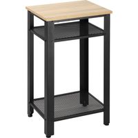 Table d'appoint industrielle avec 2 étagères en treillis métallique, pieds réglables, 45x35x75 cm, chêne et noir