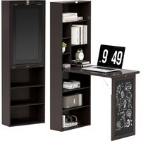 Desk with foldable wall-mounted storage, foldable desk with bookshelf, work station, chalkboard and adjustable shelf