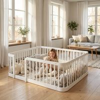 Parc bébé modulaire blanc 140x200cm, espacement sécurisé des barreaux de 7cm, bords arrondis, sol anti-pincement, barrière de sécurité multi-usages pour la maison et les animaux de compagnie, garan...