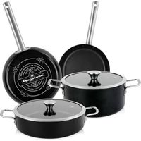 Magefesa Ares Batería Cocina Inducción 6 Piezas, Antiadherente Libre PFOA Exterior Negro Mate Retro Vintage Negro