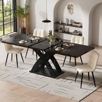 Ausziehbarer Esstisch, Esstisch, Küchentisch, Balkontisch, Esstisch aus Holz, ausziehbarer Esstisch, 120–160 cm, Platz für bis zu 6 Personen, schwarz