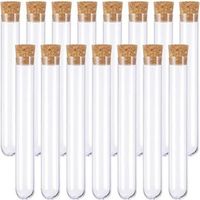 Ensemble de 15 tubes à essai en plastique transparent, tubes à essai en plastique, flacons en plastique, tubes à essai de laboratoire, avec bouchons en liège, adaptés aux plantes, bonbons, épices, éch