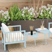 Lot de 2 tables basses de jardin. tables d'appoint gigognes triangulaires. cadre en acier patins ajustables bleu clair