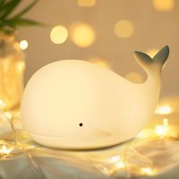 Baby Whale Night Light, Cute Soft and Cute RGB Multicolored Silicone Nursery Lamp with Warm White and 7 Color Breathing Modes