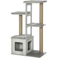 Albero Tiragraffi per Gatti Multi-livello con Cuccia e Corde in Iuta, 67x38.5x114 cm, Grigio