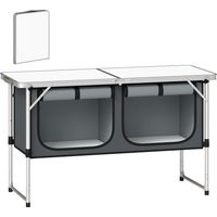 Mesa de Cocina de Camping Plegable con Armario de Tela Oxford Marco de Aluminio para Picnic 120x47x70 cm Plateado
