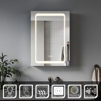 ELEGANT Bathroom Led Mirror Cabinet with Shaver Socket 3 Lighting Modes and Demister Tempered Glass Shelves Aluminium Cabinet 50x70cm