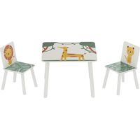 Table enfant en bois de pin vert avec 2 chaises, 3 pièces pour enfants +3 ans 60x60x44 cm