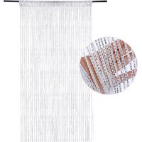 Rideau de séparation élégant à pompons, rideau de séparation pour porte et fenêtre, blanc (91x200cm)