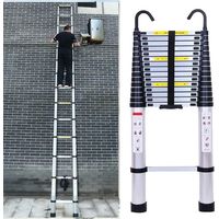 6.2m Teleskopleiter aus Aluminium mit 2 Abnehmbaren Haken, Verstellbare Dachbodenleiter Leiter Telescoping Ladder Max. Belastung 150kg/330lbs