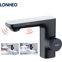 Lonheo Sensor Wasserhahn Bad Waschtisharmatur mit Infrarot-Elektronik, Automatische Waschbeckenarmatur Bad Armatur für Handwaschbecken, Schwarz