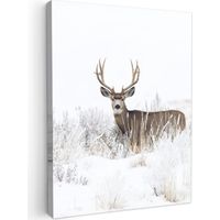 TABLEAU SUR TOILE Cerf - Hiver - Neige - Animaux - Saisons - Blanc Toile Peinture 60x80 cm