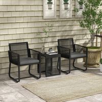 Ensemble bistro 3 pièces, idéal pour balcon ou terrasse. Résistant aux intempéries. Design moderne. 53 cm x 57 cm x 77 cm. Noir et gris.