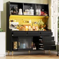 Meuble de rangement haut avec led et portes coulissantes, noir, 145x39x171 cm
