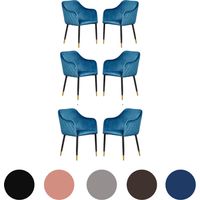 Set di 6 sedie da pranzo in velluto Verona - Gambe in metallo con terminali dorati - Sedia da pranzo - Sedia imbottita - Sedia da pranzo moderna - Blu