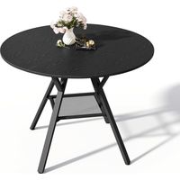Table de Salle à Manger Ronde Bealife 100 cm de Diamètre Plateau en Bois Structure en Métal avec Étagères de Rangement en Dessous 6 Places Noir