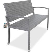 Casaria Banco de Jardín Poliratán Muy Resistente y Espacioso Carga hasta 320 Kg 122x87x60cm Para Exteriores Resiste Intemperie y Rayos UV Gris