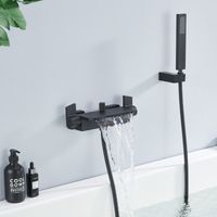 Mezclador de bañera en cascada, grifo de bañera montado en la pared con ducha de mano y manguera de ducha de 1,5 m, latón negro mate