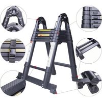 Échelle TéLescopique Marchepieds Escamotables avec Stabilisateur Ladder Pliable et Déployable Charge Maximale : 150KG Noir - 3,8M (1,9M+1,9M)