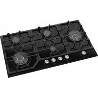 Avelis 90cm 5 Burner Black Glass Gas Hob With 2 Dual Wok Burners - A509BLK