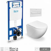 BASTIDOR ROCA DUPLO PACK CISTERNA EMPOTRADA Y PULSADOR PL1 BL BR CON INODORO SUSPENDIDO ROUND SMART 52cm TOR 3 CON ASIENTO FINO